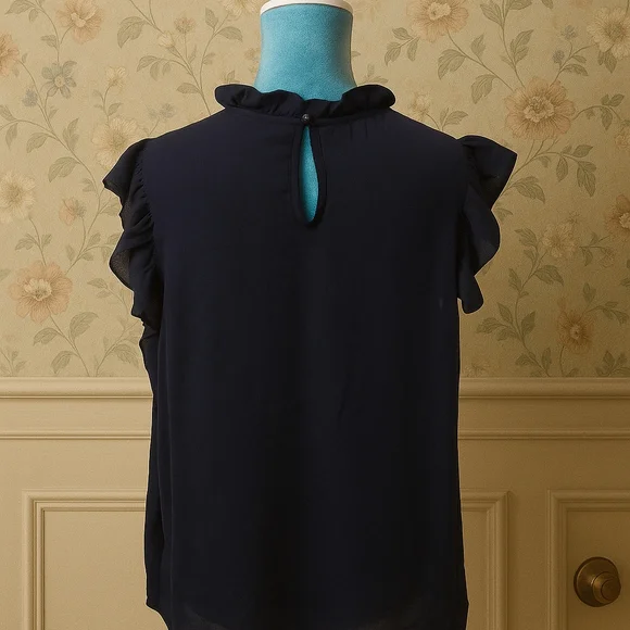 Navy Ruffle Sleeve Blouse - Picture 3 of 5